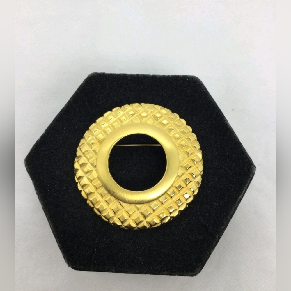 Vintage Givenchy Goldtone Waffle Open Circle Brooch